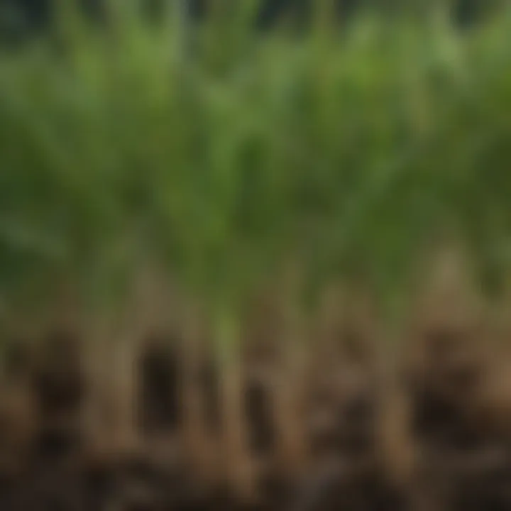 Close-up view of zoysia grass roots showing health issues