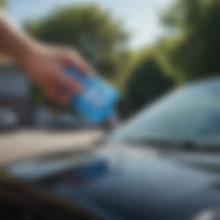 Illustration of proper technique for refilling windshield wiper fluid