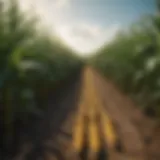 Corn field under a bright sky
