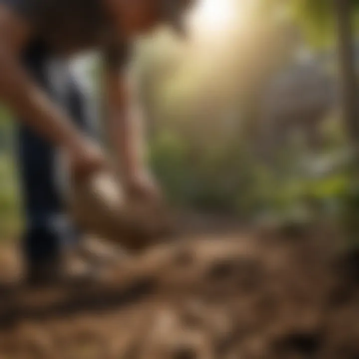 The process of applying bone meal to garden soil