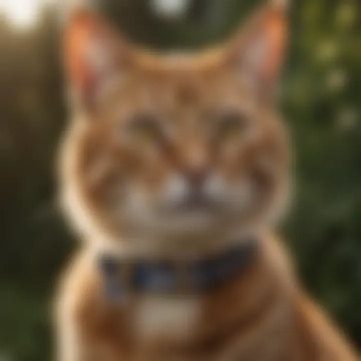 A close-up of a cat wearing an effective flea and tick collar in a natural setting.