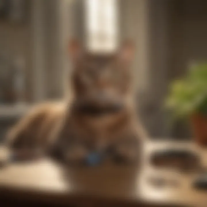 A variety of cat collars designed for flea and tick prevention displayed on a table.