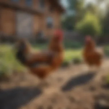 Healthy chickens roaming in a natural environment