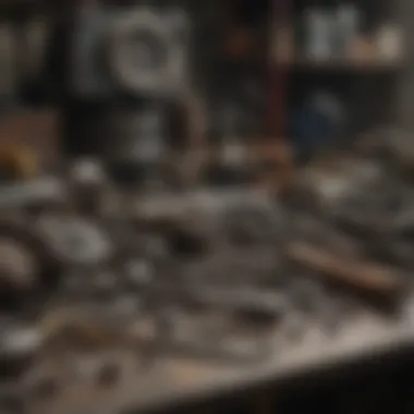 A close-up of tools and equipment in a diesel mechanic shop