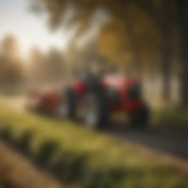 Three point brush cutter in action on agricultural land