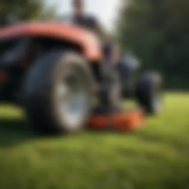 Maintenance check on a wide lawn mower showing key components