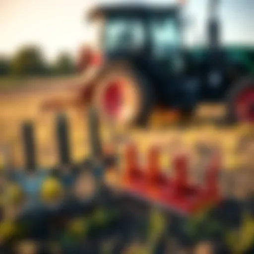 Different types of tractor tines displayed on a field