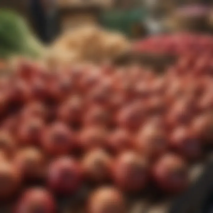 A market stall displaying fresh Western onions for sale