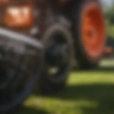 Detailed view of a zero turn rear discharge mower showcasing its cutting mechanism.