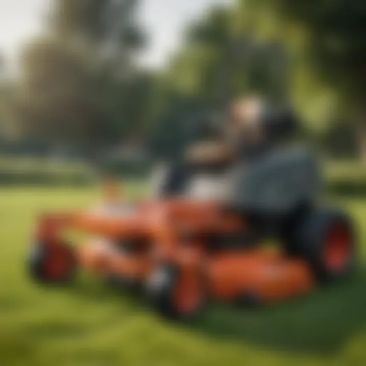 Ergonomic design features of a zero turn rear discharge mower for user comfort.