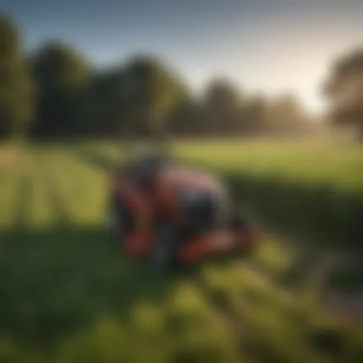 High clearance lawn mower navigating through crops