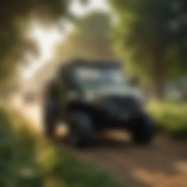 A utility vehicle navigating through a lush green farm