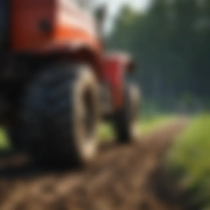 A farmer applying manure fertilizer to a grass field.