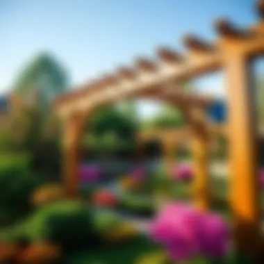 Wood Beams Enhancing Garden Aesthetics Elegant wood beams framing a vibrant garden