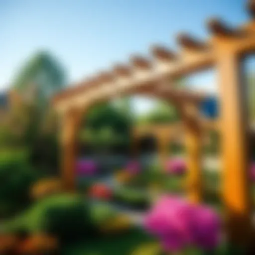 Wood Beams Enhancing Garden Aesthetics Elegant wood beams framing a vibrant garden