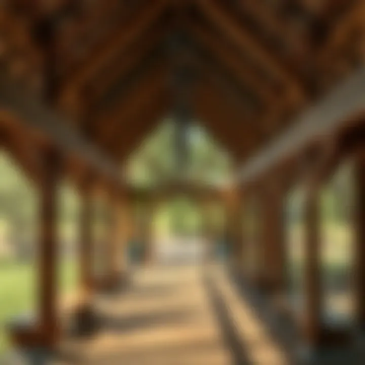 Wooden Structures Creating Tranquil Outdoor Spaces A serene outdoor space featuring wooden structures