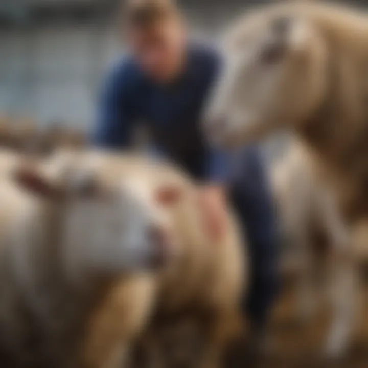 Veterinarian examining sheep