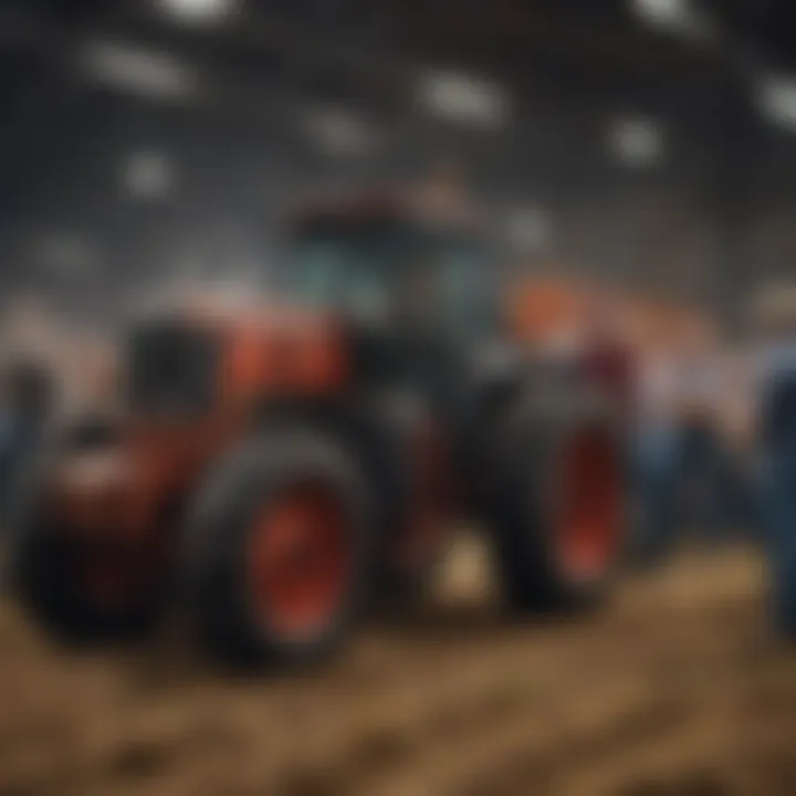 An engaged audience participating in a farm equipment auction.