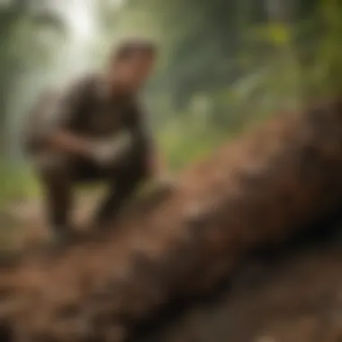 A farmer implementing habitat management techniques to prevent termite infestation